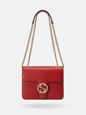 Gucci Red Leather Crossbody Bag with Gold Chain